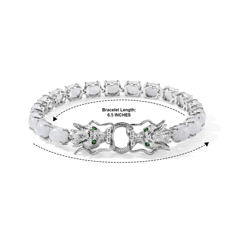 EverTrue Natural Jade and Chrome Diopside 24.25 ctw Dragon Bracelet in Platinum Bond (6.50 In)