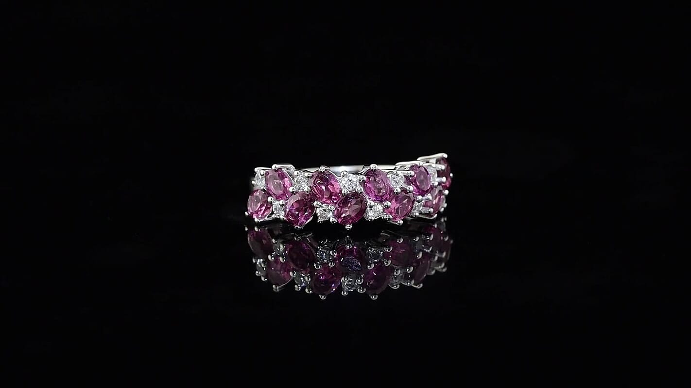 D''Joy Premium Radiant Ember Garnet and White Zircon 2.15 ctw Half Eternity Band Ring in Rhodium Over Sterling Silver (Size 7.0)