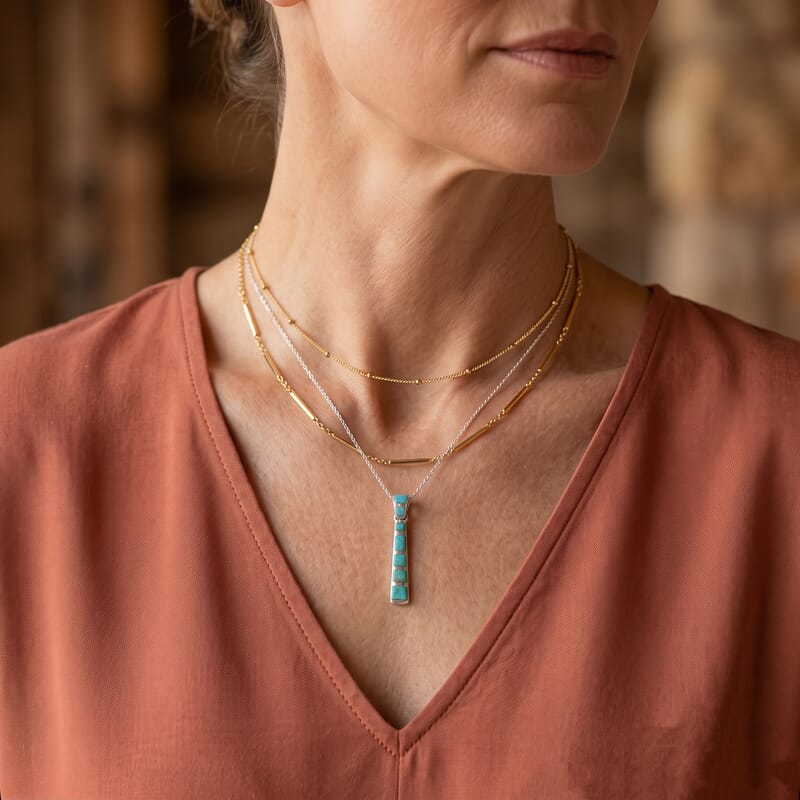 Santa Fe Style Kingman Turquoise 2.00 ctw Pendant Without Chain in Sterling Silver