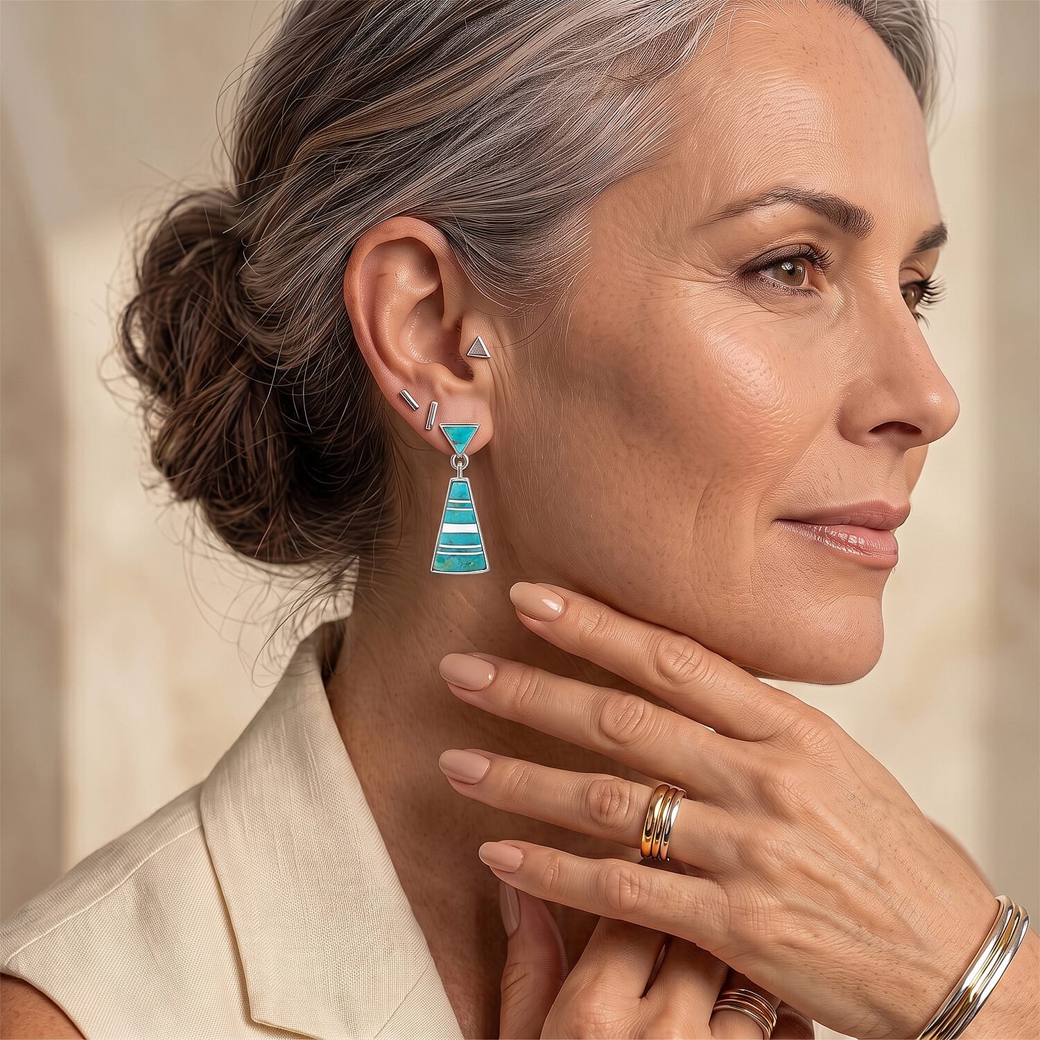 Santa Fe Style Kingman Turquoise 2.00 ctw Earrings in Sterling Silver