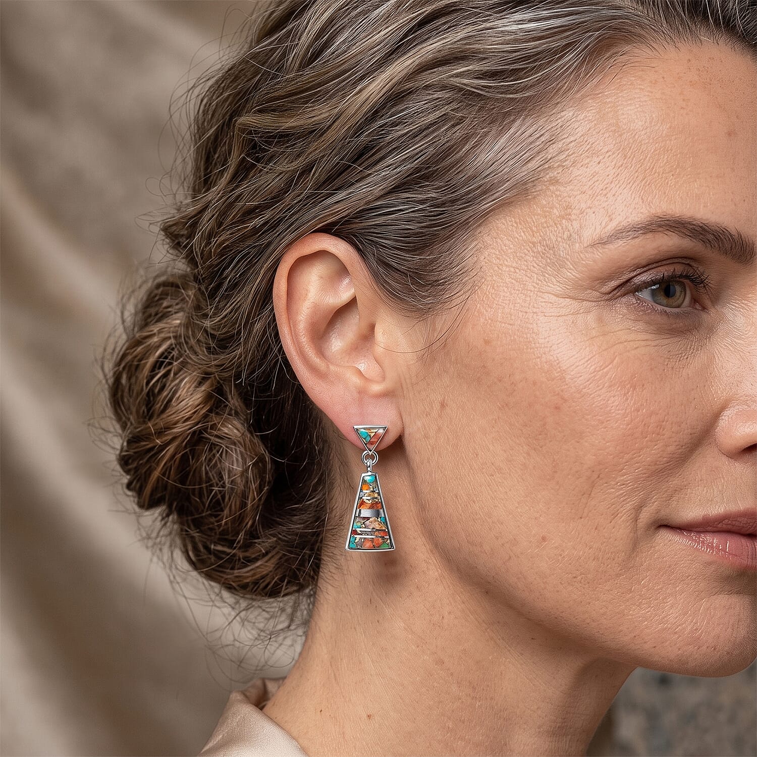 Santa Fe Style Spiny Turquoise 2.00 ctw Earrings in Sterling Silver