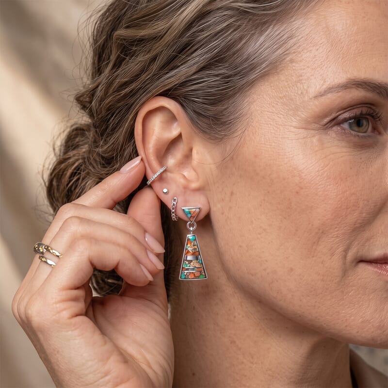 Santa Fe Style Spiny Turquoise 2.00 ctw Earrings in Sterling Silver