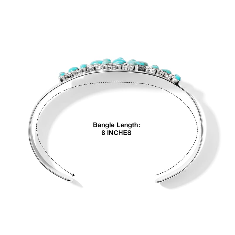 Santa Fe Style Kingman Turquoise 3.00 ctw Floral Cuff Bracelet in Sterling Silver (7.00 In)