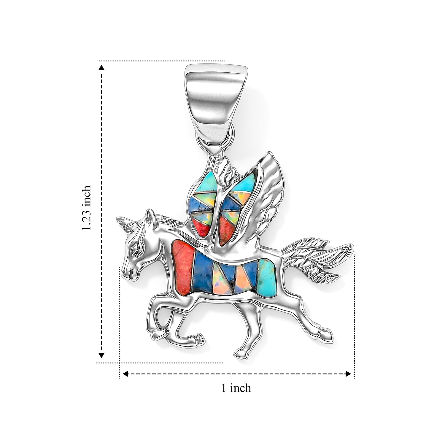 Santa Fe Style Multi Gemstone Pegasus 0.50 ctw Pendant Without Chain in Sterling Silver