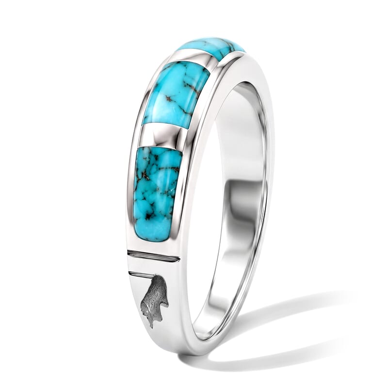 Santa Fe Style Kingman Turquoise 1.00 ctw Band Ring in Sterling Silver (Size 6.0)