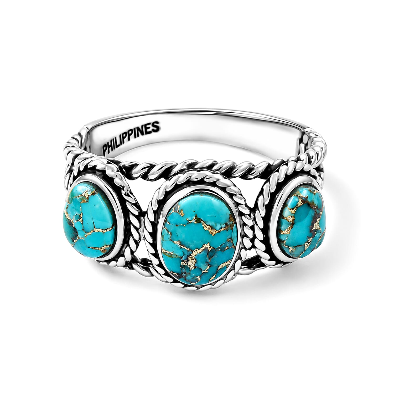 Santa Fe Style Mojave Blue Turquoise 1.25 ctw Trio Oval Ring in Sterling Silver (Size 10.0)