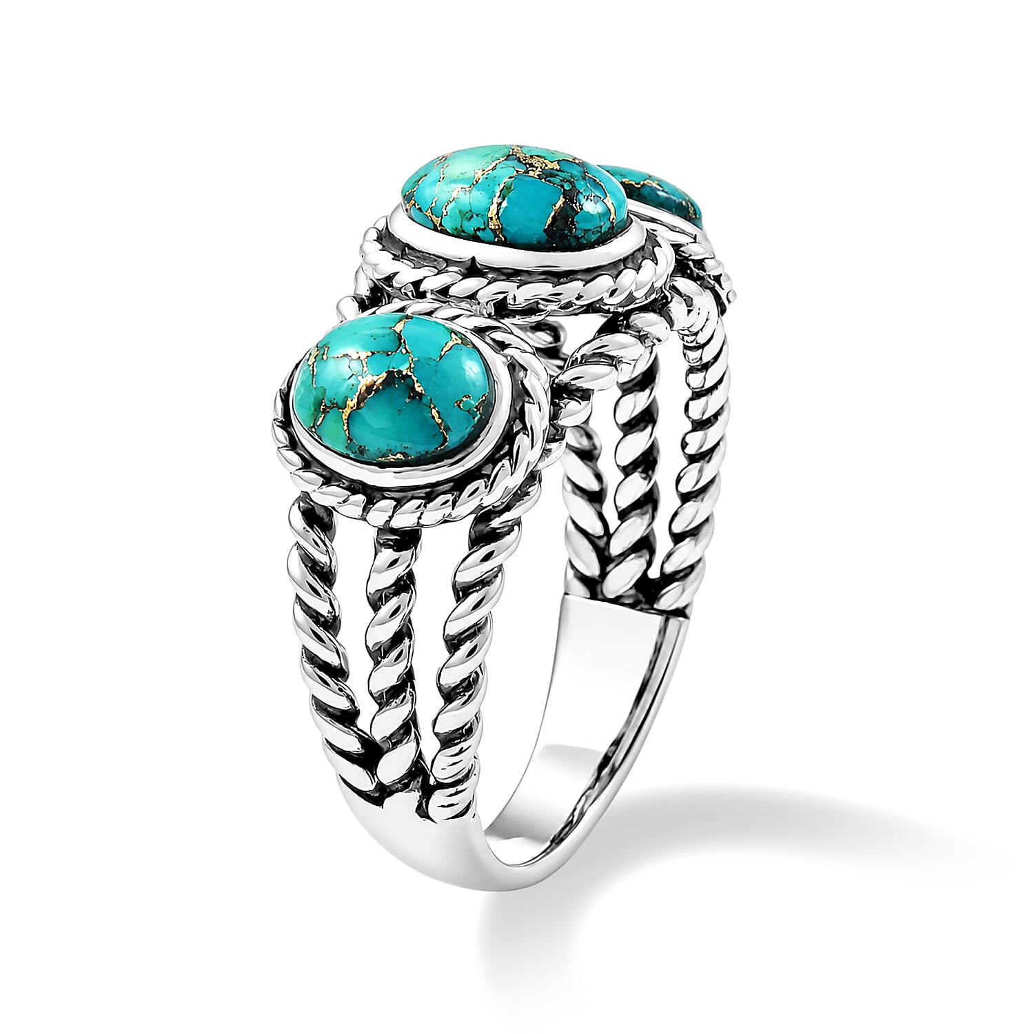 Santa Fe Style Mojave Blue Turquoise 1.25 ctw Trio Oval Ring in Sterling Silver (Size 10.0)