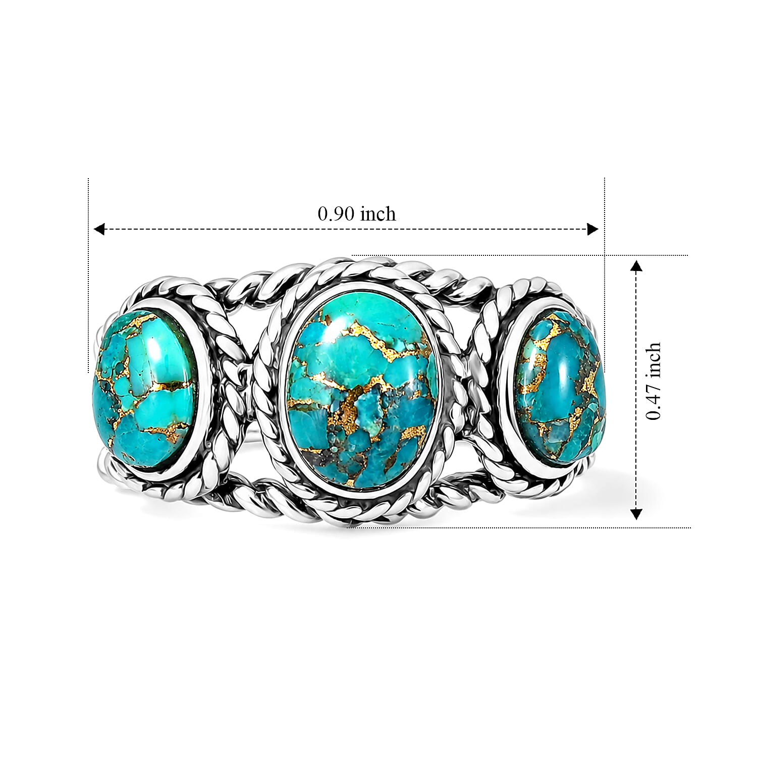 Santa Fe Style Mojave Blue Turquoise 1.25 ctw Trio Oval Ring in Sterling Silver (Size 10.0)