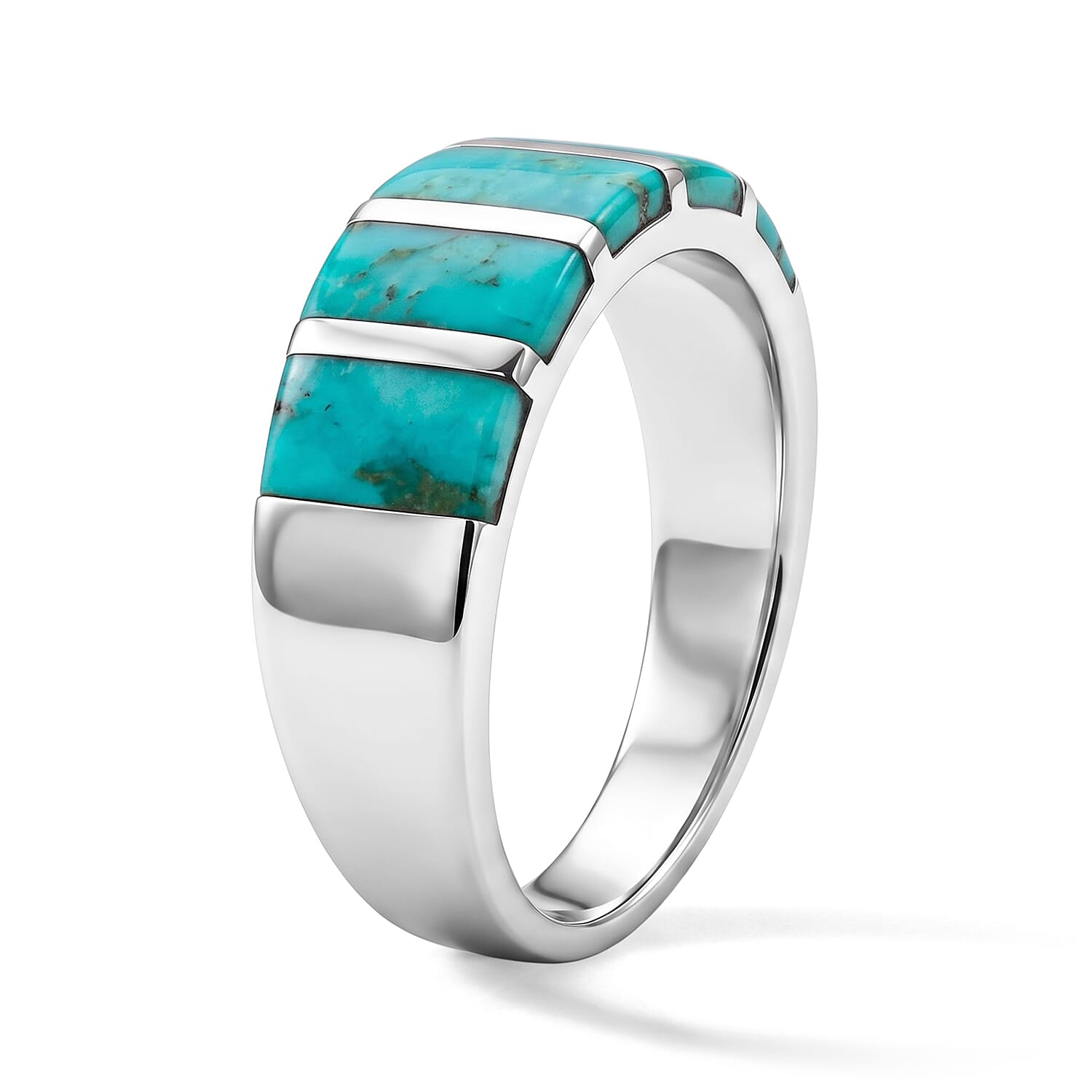 Santa Fe Style Kingman Turquoise 1.25 ctw Band Ring in Sterling Silver (Size 10.0)