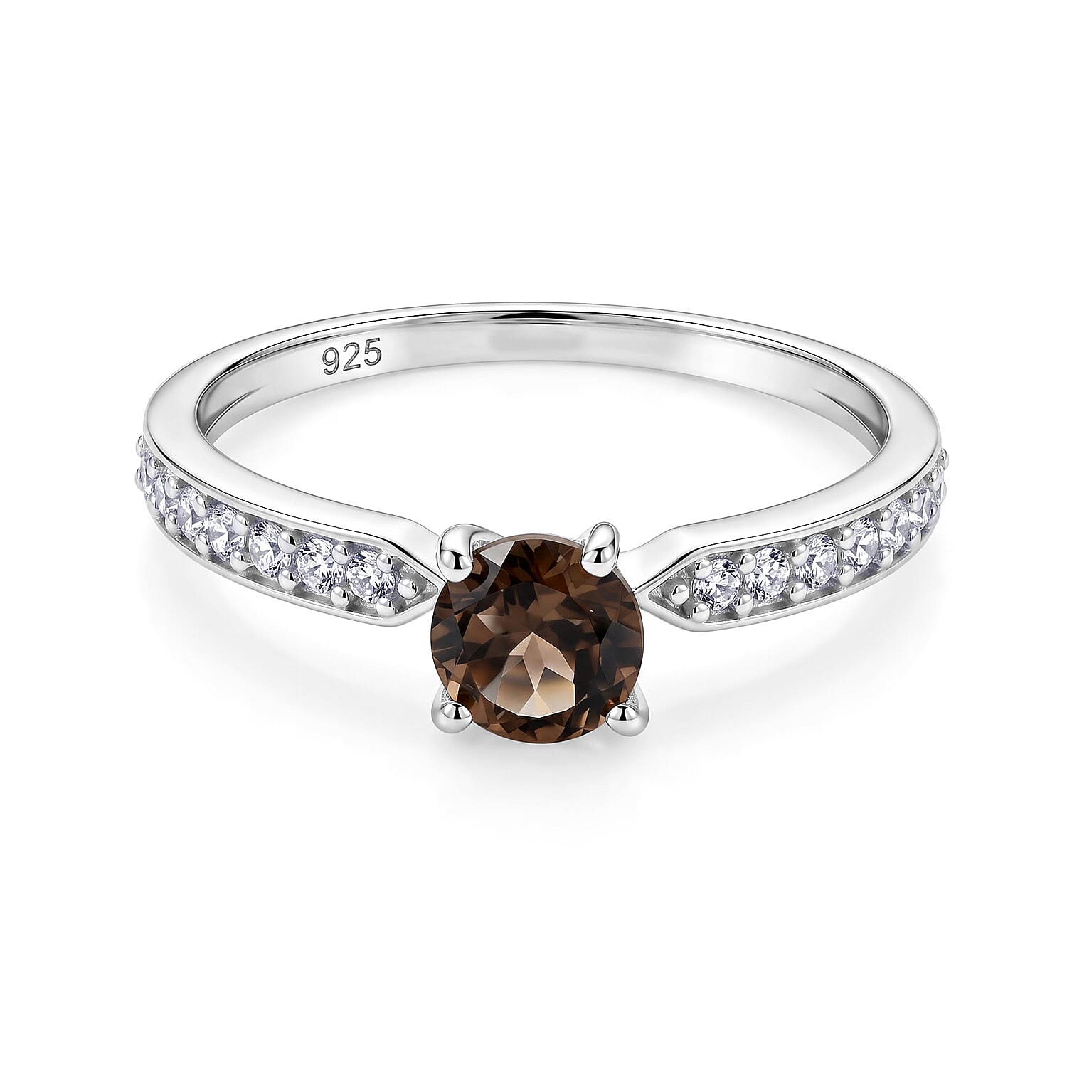 Brazilian Smoky Quartz and Simulated Diamond 0.46 ctw Ring in Sterling Silver (Size 8.0)