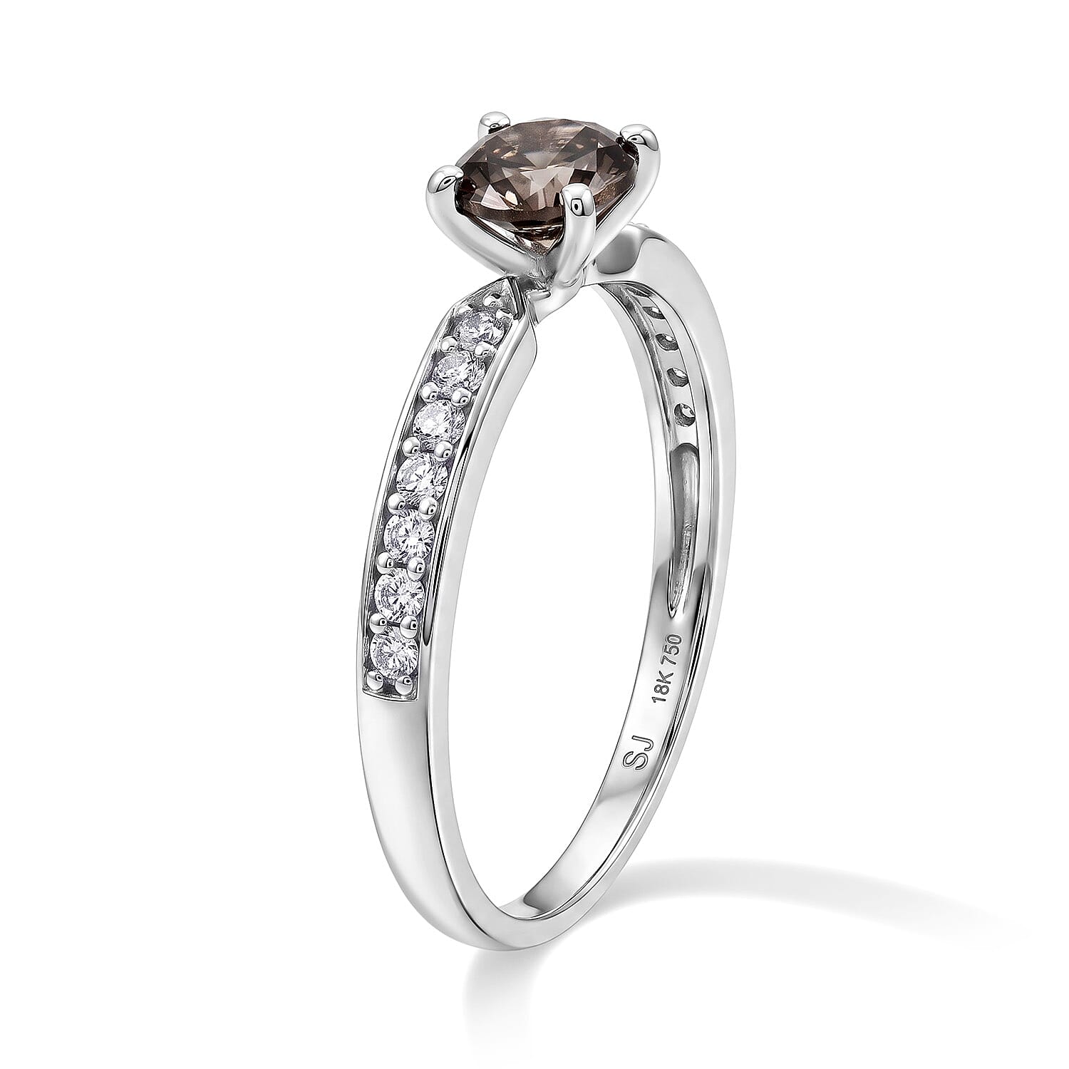 Brazilian Smoky Quartz and Simulated Diamond 0.46 ctw Ring in Sterling Silver (Size 8.0)