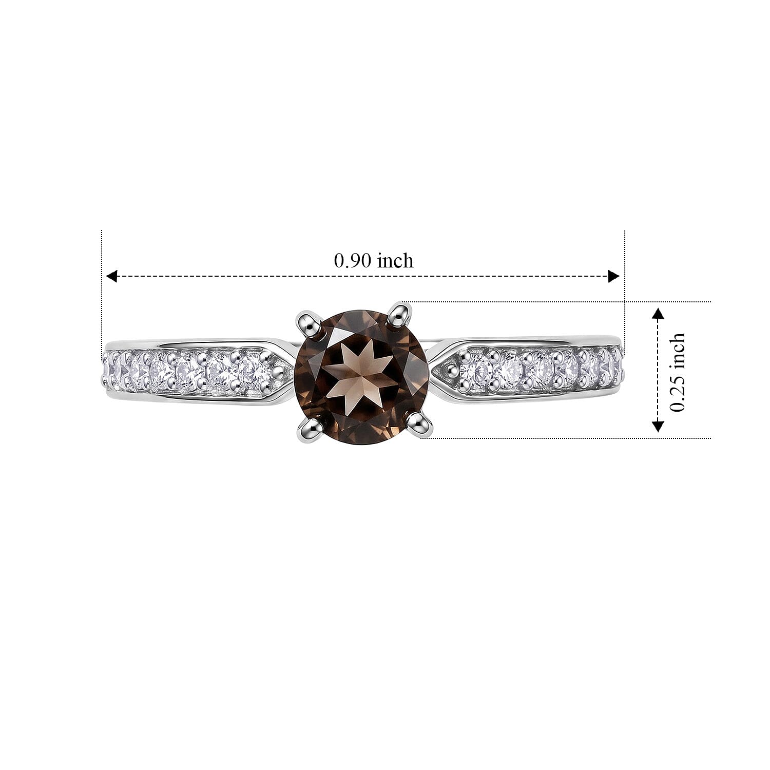 Brazilian Smoky Quartz and Simulated Diamond 0.46 ctw Ring in Sterling Silver (Size 8.0)