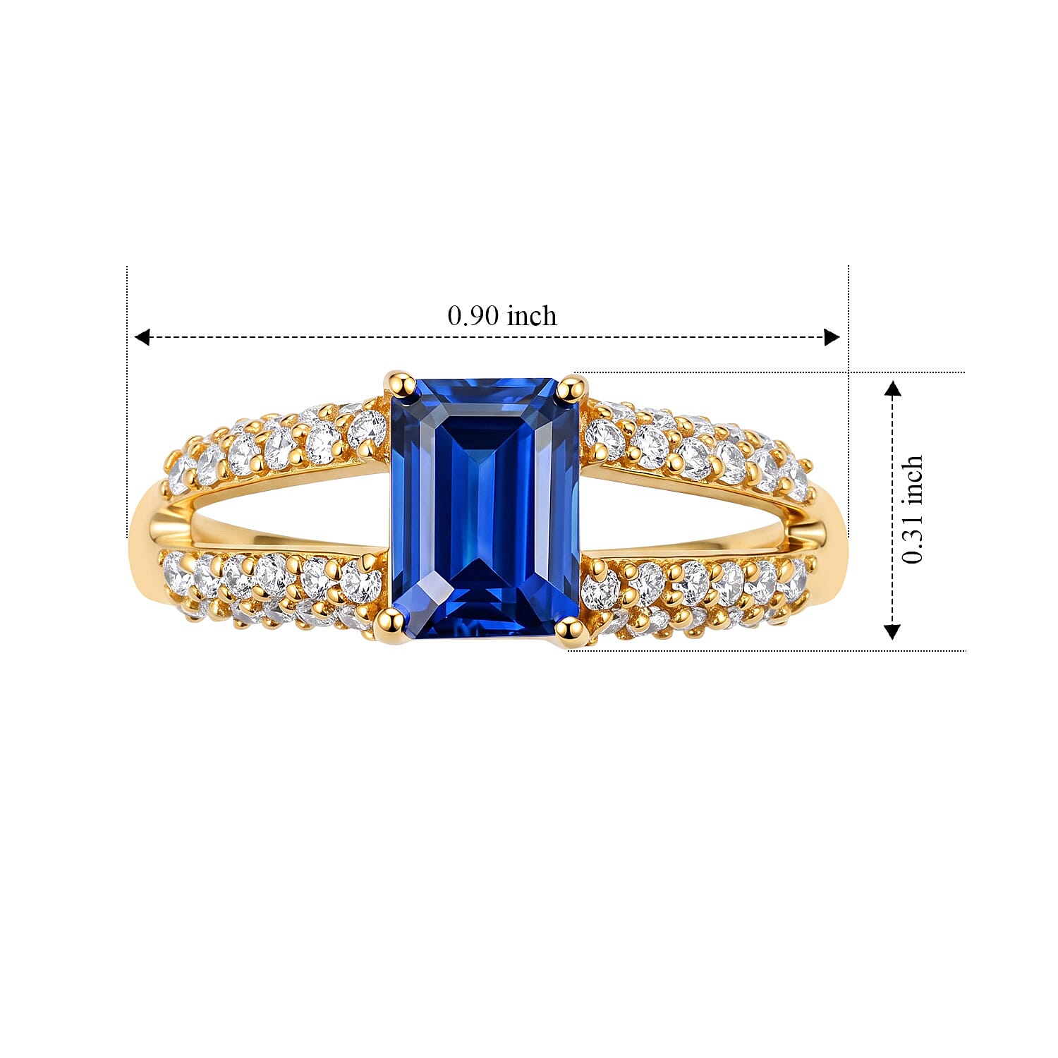 Simulated Blue and White Diamond Split Shank Ring in 14K YG Over Sterling Silver (Size 7.0)