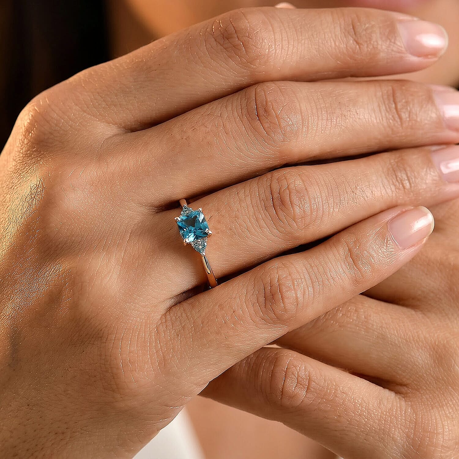 Luxoro AAA Cambodian Blue Zircon and Paraiba Tourmaline 2.40 ctw Blue Dew Ring in 10K Rose Gold (Size 6.0)