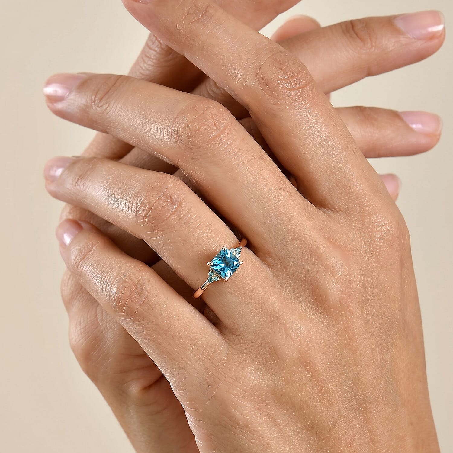 Luxoro AAA Cambodian Blue Zircon and Paraiba Tourmaline 2.40 ctw Blue Dew Ring in 10K Rose Gold (Size 7.0)