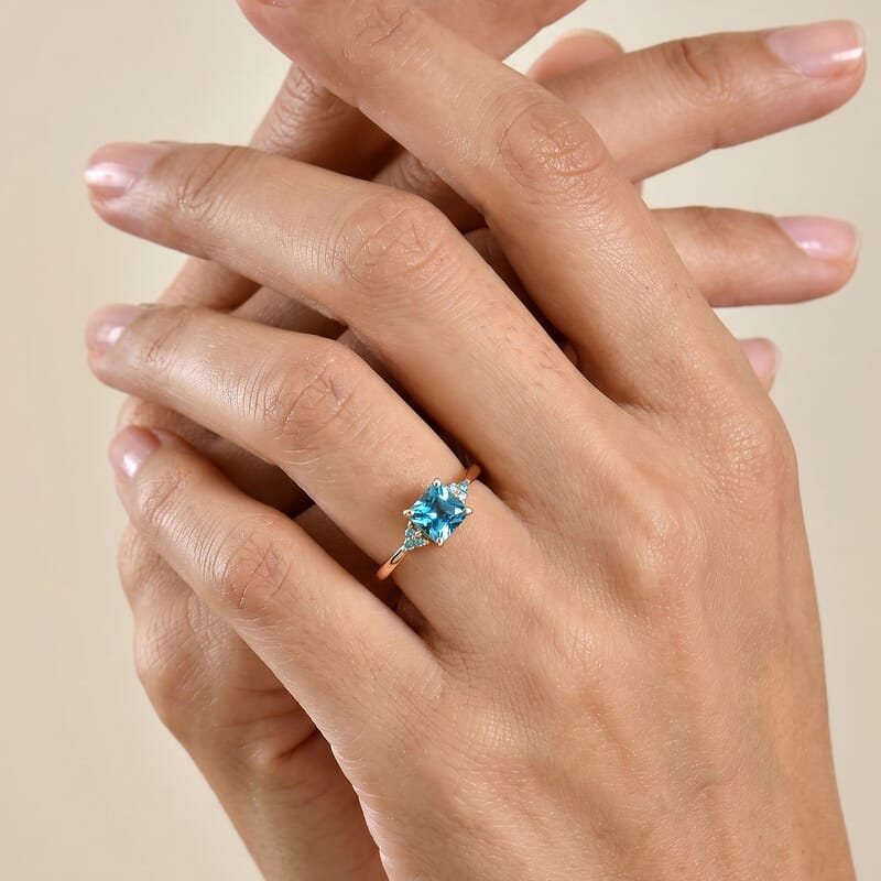 Luxoro AAA Cambodian Blue Zircon and Paraiba Tourmaline 2.40 ctw Blue Dew Ring in 10K Rose Gold (Size 7.0)