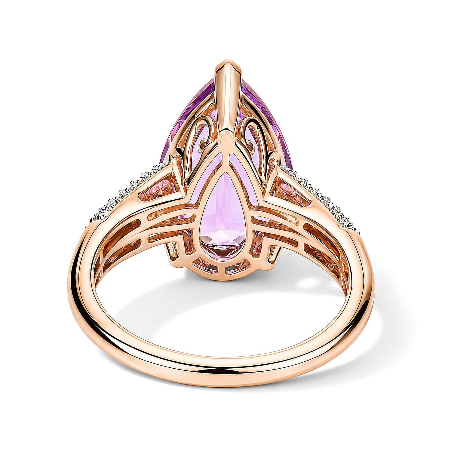 Luxoro AAA Patroke Kunzite, Paraiba Tourmaline and Diamond I2 6.50 ctw Azure Line Ring in 10K Rose Gold (Size 6.0)