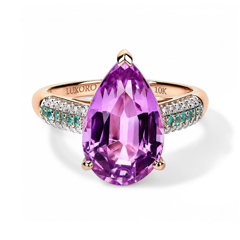 Luxoro AAA Patroke Kunzite, Paraiba Tourmaline and Diamond I2 6.50 ctw Azure Line Ring in 10K Rose Gold (Size 7.0)