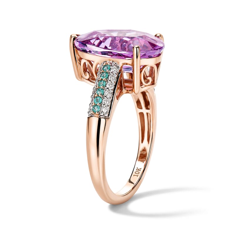 Luxoro AAA Patroke Kunzite, Paraiba Tourmaline and Diamond I2 6.50 ctw Azure Line Ring in 10K Rose Gold (Size 7.0)
