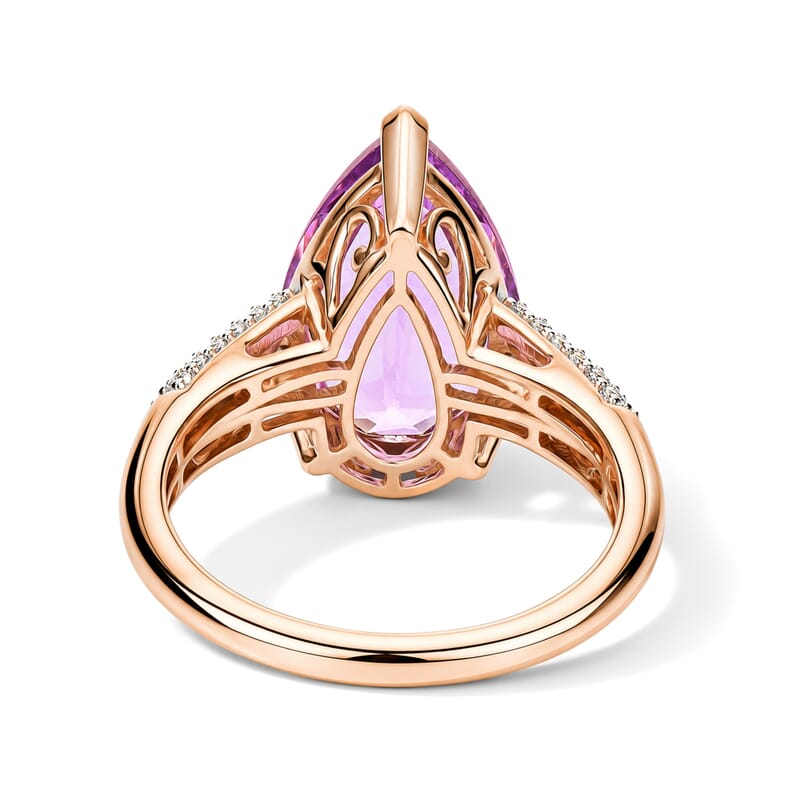 Luxoro AAA Patroke Kunzite, Paraiba Tourmaline and Diamond I2 6.50 ctw Azure Line Ring in 10K Rose Gold (Size 7.0)