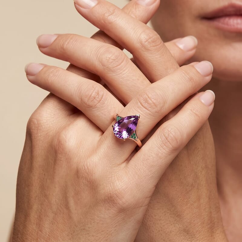Luxoro AAA Patroke Kunzite, Paraiba Tourmaline and Diamond I2 4.60 ctw Aqua crown Ring in 10K Rose Gold (Size 6.0)