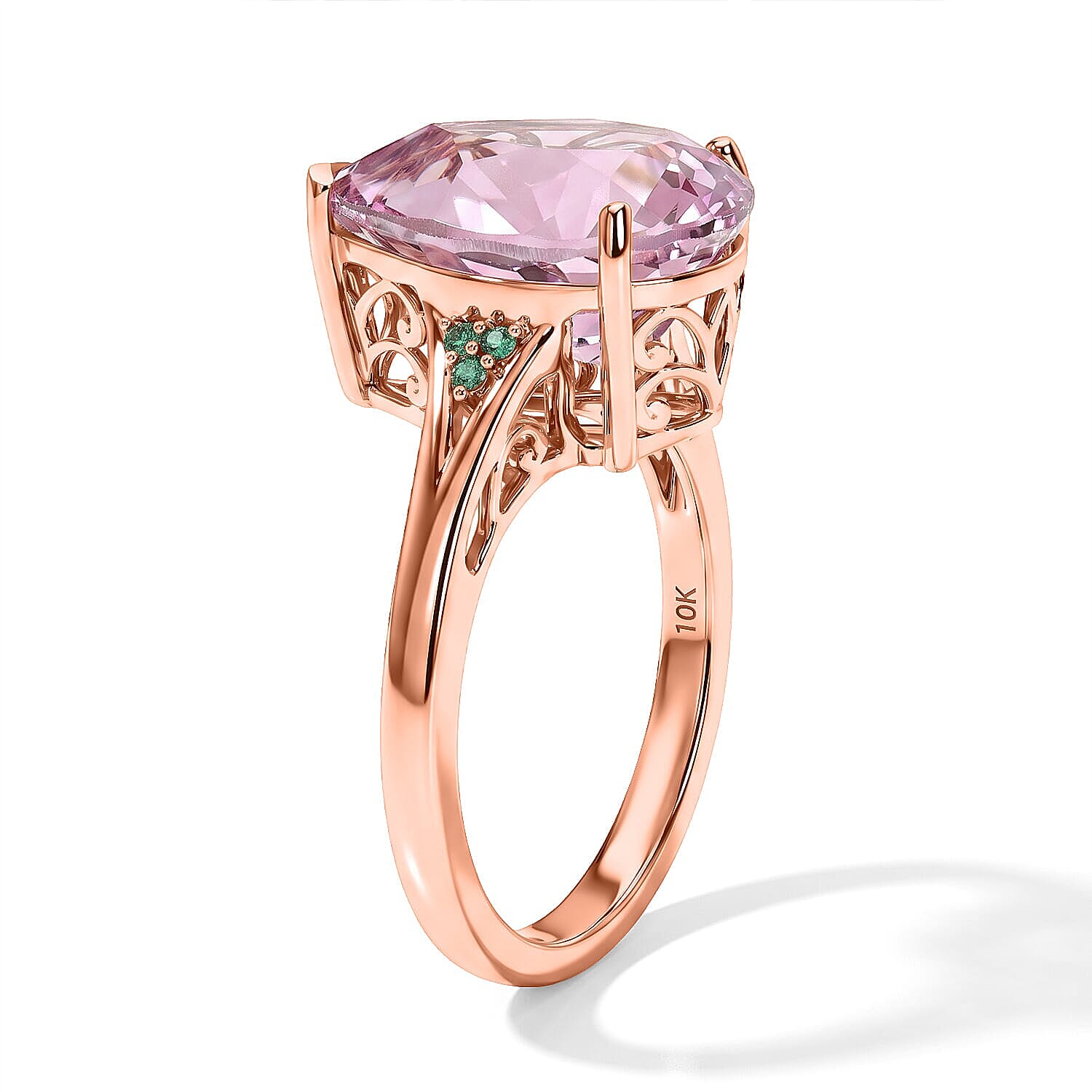 Luxoro AAA Patroke Kunzite, Paraiba Tourmaline and Diamond I2 4.60 ctw Aqua crown Ring in 10K Rose Gold (Size 6.0)