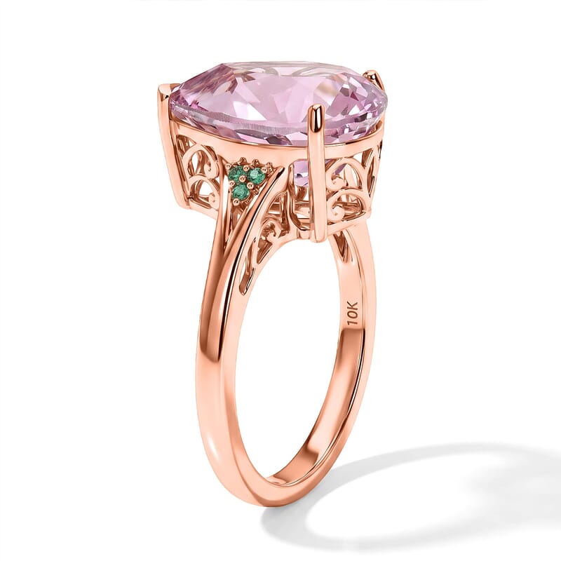 Luxoro AAA Patroke Kunzite, Paraiba Tourmaline and Diamond I2 4.60 ctw Aqua crown Ring in 10K Rose Gold (Size 6.0)