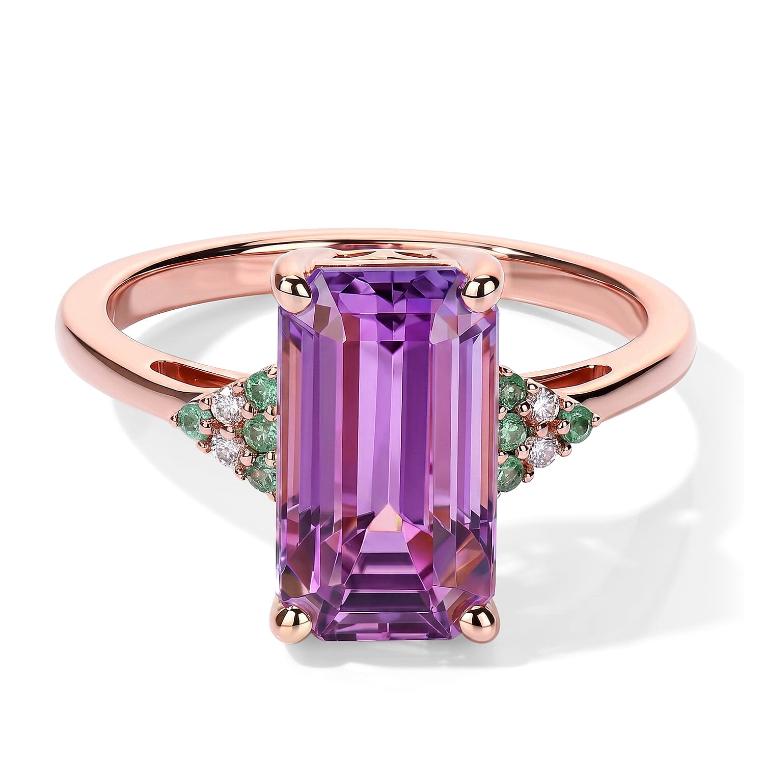 Luxoro AAA Patroke Kunzite, Paraiba Tourmaline and Diamond I2 4.60 ctw Aqua crown Ring in 10K Rose Gold (Size 7.0)