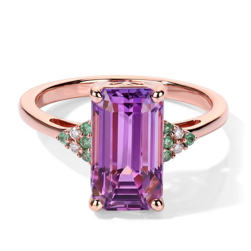 Luxoro AAA Patroke Kunzite, Paraiba Tourmaline and Diamond I2 4.60 ctw Aqua crown Ring in 10K Rose Gold (Size 7.0)