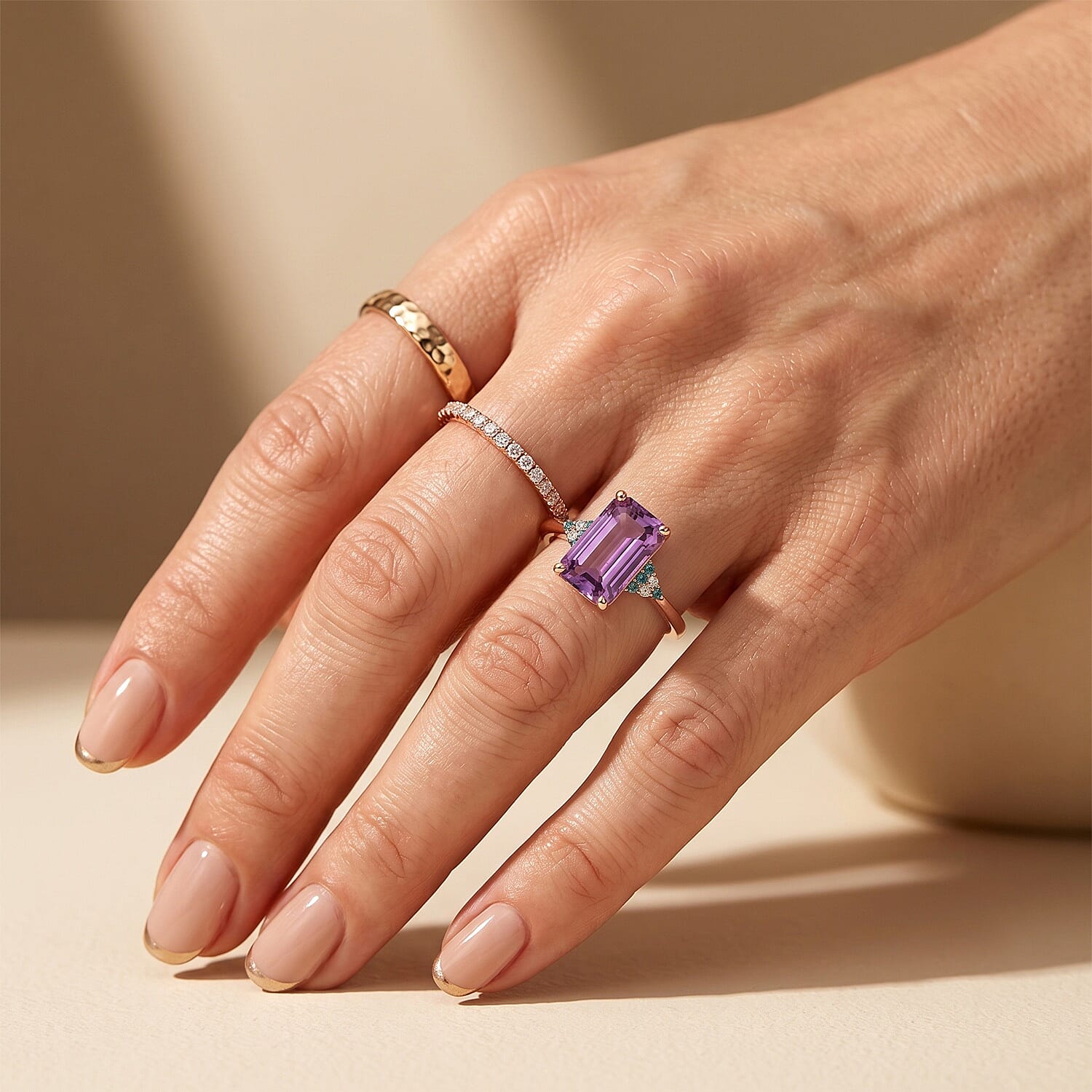 Luxoro AAA Patroke Kunzite, Paraiba Tourmaline and Diamond I2 4.60 ctw Aqua crown Ring in 10K Rose Gold (Size 7.0)
