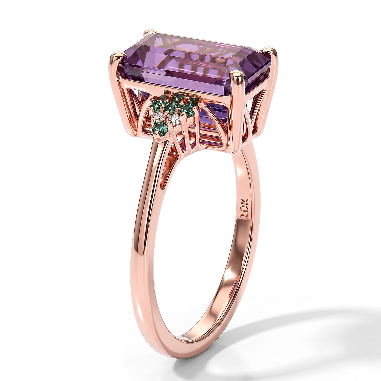 Luxoro AAA Patroke Kunzite, Paraiba Tourmaline and Diamond I2 4.60 ctw Aqua crown Ring in 10K Rose Gold (Size 7.0)