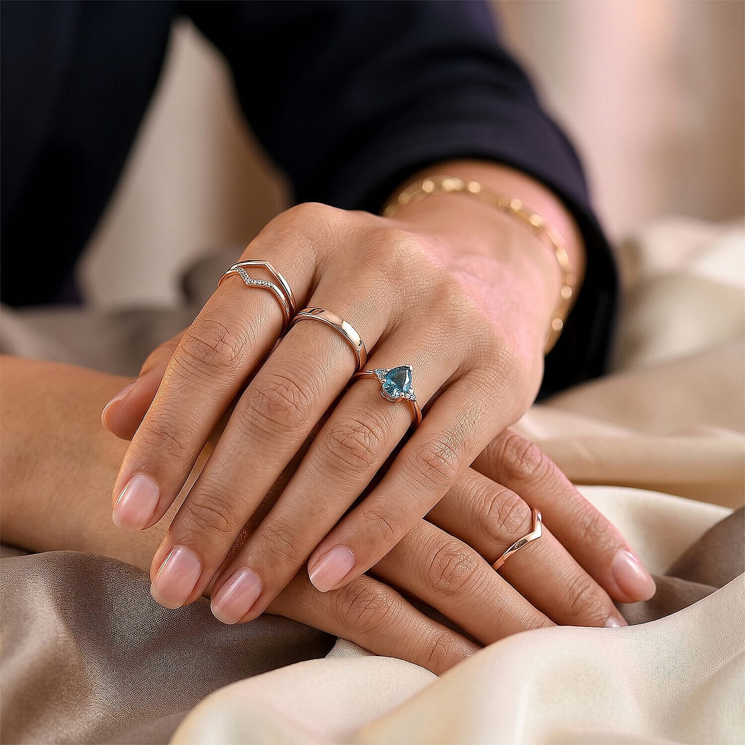 Luxoro AAA Cambodian Blue Zircon and Paraiba Tourmaline 2.80 ctw Blue Dew Ring in 10K Rose Gold (Size 6.0)