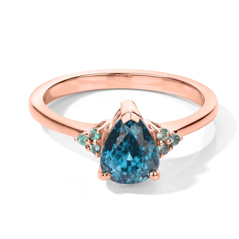 Luxoro AAA Cambodian Blue Zircon and Paraiba Tourmaline 2.80 ctw Blue Dew Ring in 10K Rose Gold (Size 7.0)