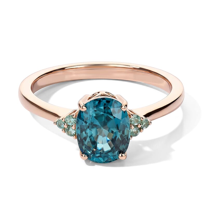 Luxoro AAA Cambodian Blue Zircon and Paraiba Tourmaline 2.75 ctw Blue Dew Ring in 10K Rose Gold (Size 6.0)