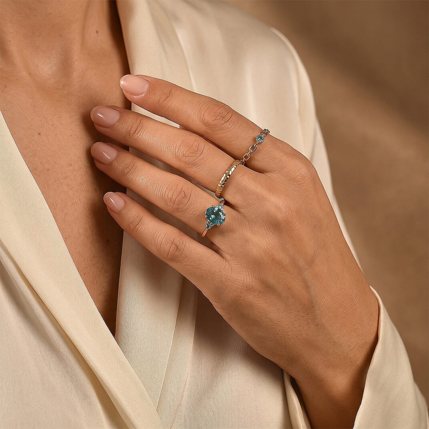Luxoro AAA Cambodian Blue Zircon and Paraiba Tourmaline 2.75 ctw Blue Dew Ring in 10K Rose Gold (Size 6.0)