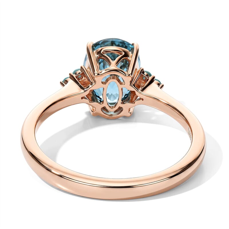 Luxoro AAA Cambodian Blue Zircon and Paraiba Tourmaline 2.75 ctw Blue Dew Ring in 10K Rose Gold (Size 6.0)