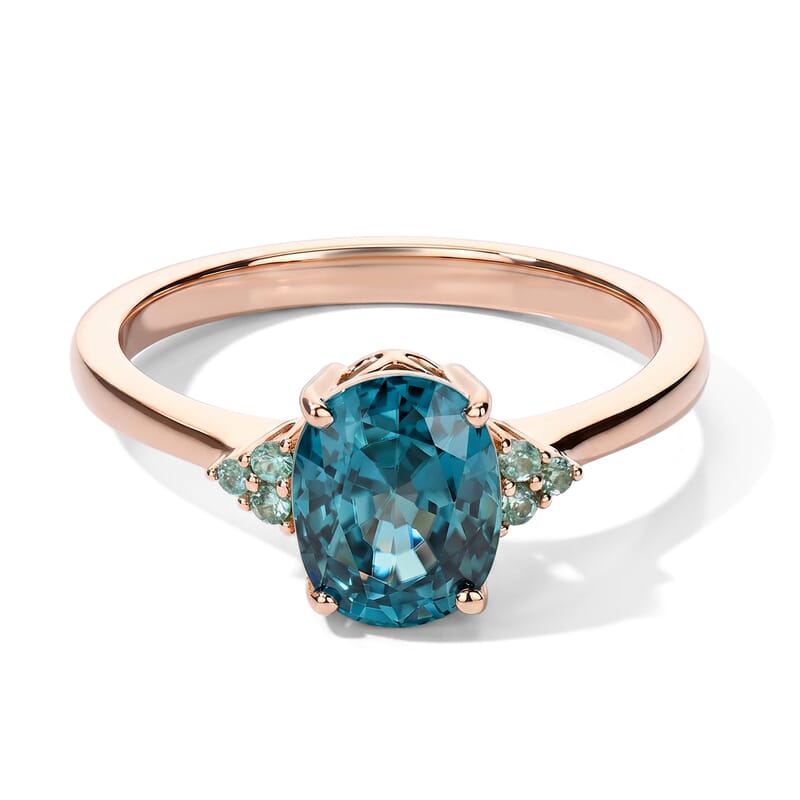 Luxoro AAA Cambodian Blue Zircon and Paraiba Tourmaline 2.75 ctw Blue Dew Ring in 10K Rose Gold (Size 7.0)