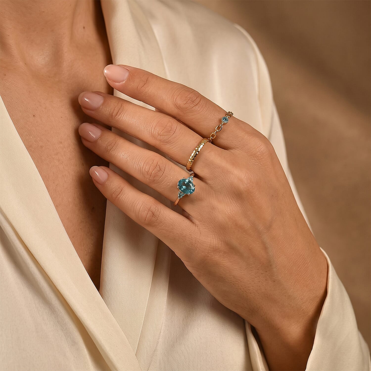 Luxoro AAA Cambodian Blue Zircon and Paraiba Tourmaline 2.75 ctw Blue Dew Ring in 10K Rose Gold (Size 7.0)