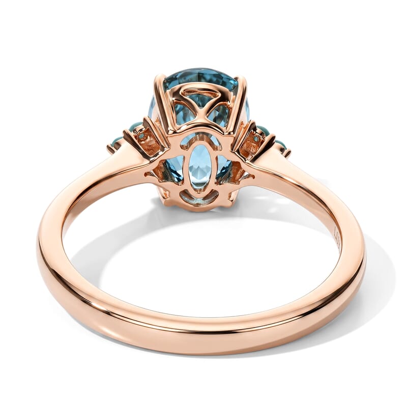 Luxoro AAA Cambodian Blue Zircon and Paraiba Tourmaline 2.75 ctw Blue Dew Ring in 10K Rose Gold (Size 7.0)