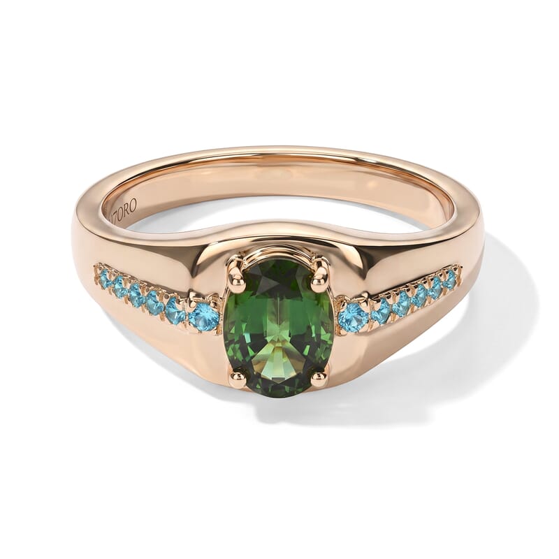 Luxoro Premium Mint Tourmaline and Paraiba Tourmaline 1.50 ctw Men's Ring in 10K Rose Gold (Size 10.0) 5.25 Grams