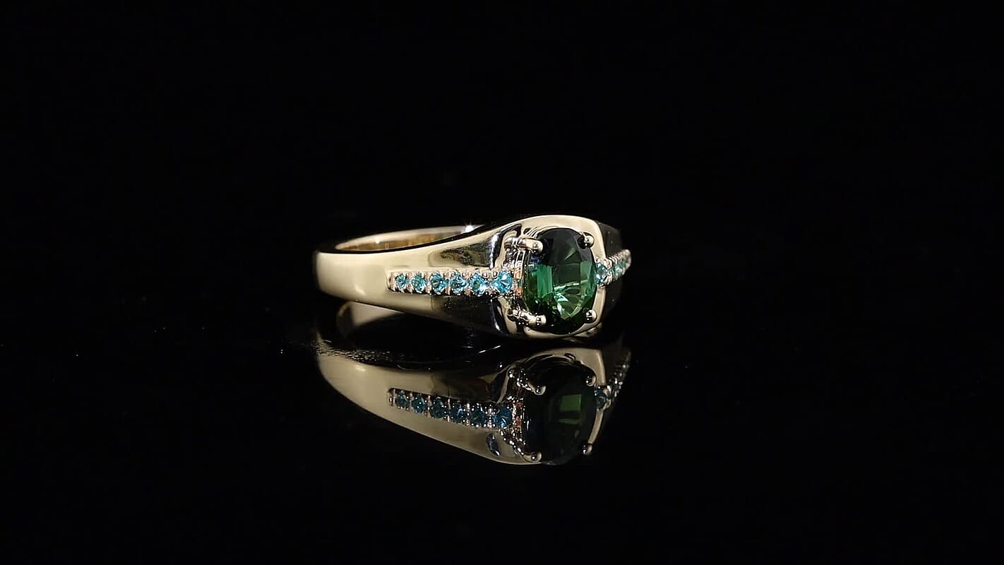 Luxoro 10K Rose Gold Premium Mint and Paraiba Tourmaline Men''s Ring (Size 10.0) (5.25 g) 1.50 ctw
