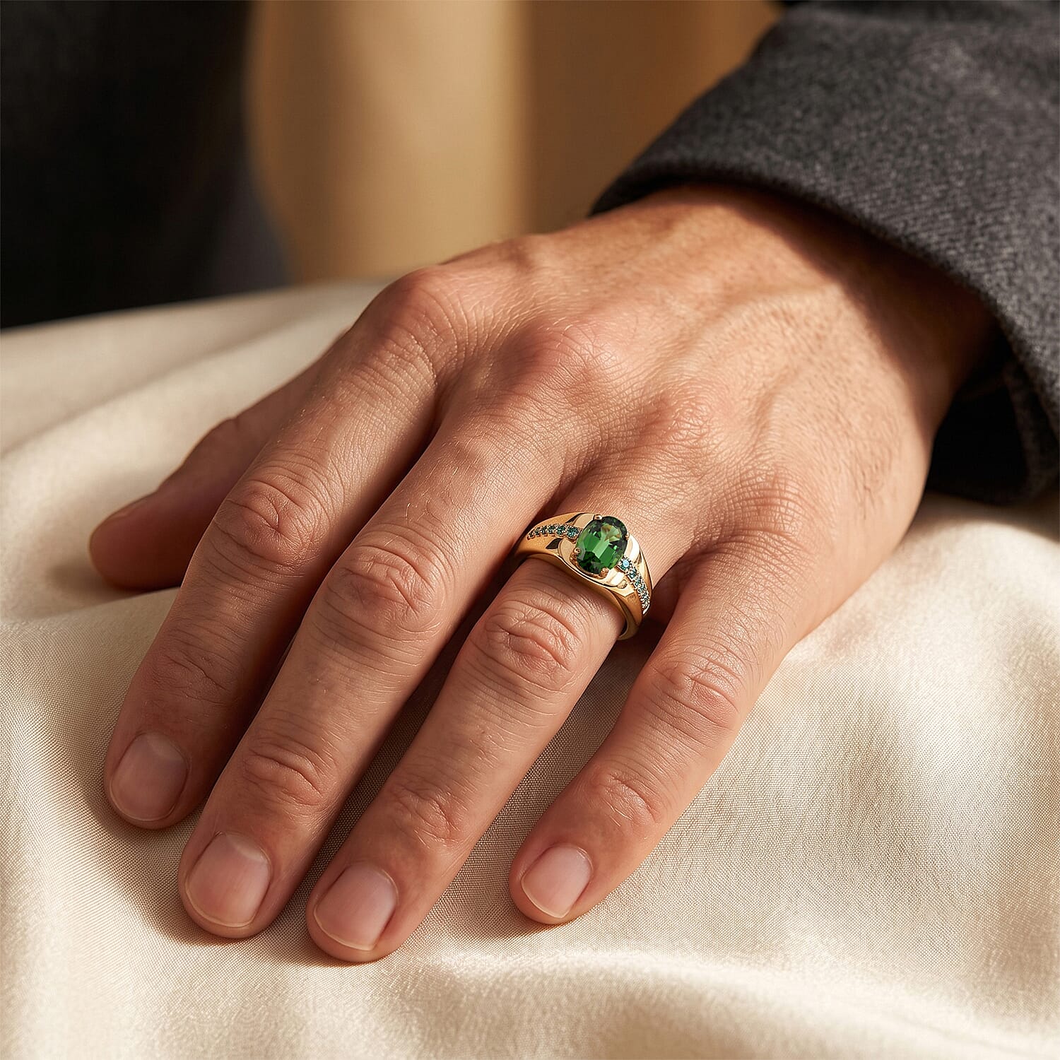 Luxoro Premium Mint Tourmaline and Paraiba Tourmaline 1.50 ctw Men's Ring in 10K Rose Gold (Size 10.0) 5.25 Grams