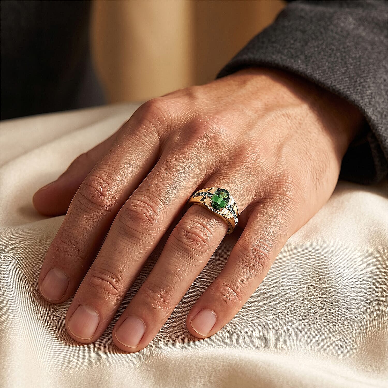 Luxoro Premium Arquiana Mint Tourmaline and Paraiba Tourmaline 1.50 ctw Men's Ring in 10K Rose Gold (Size 9.0) 5.25 Grams