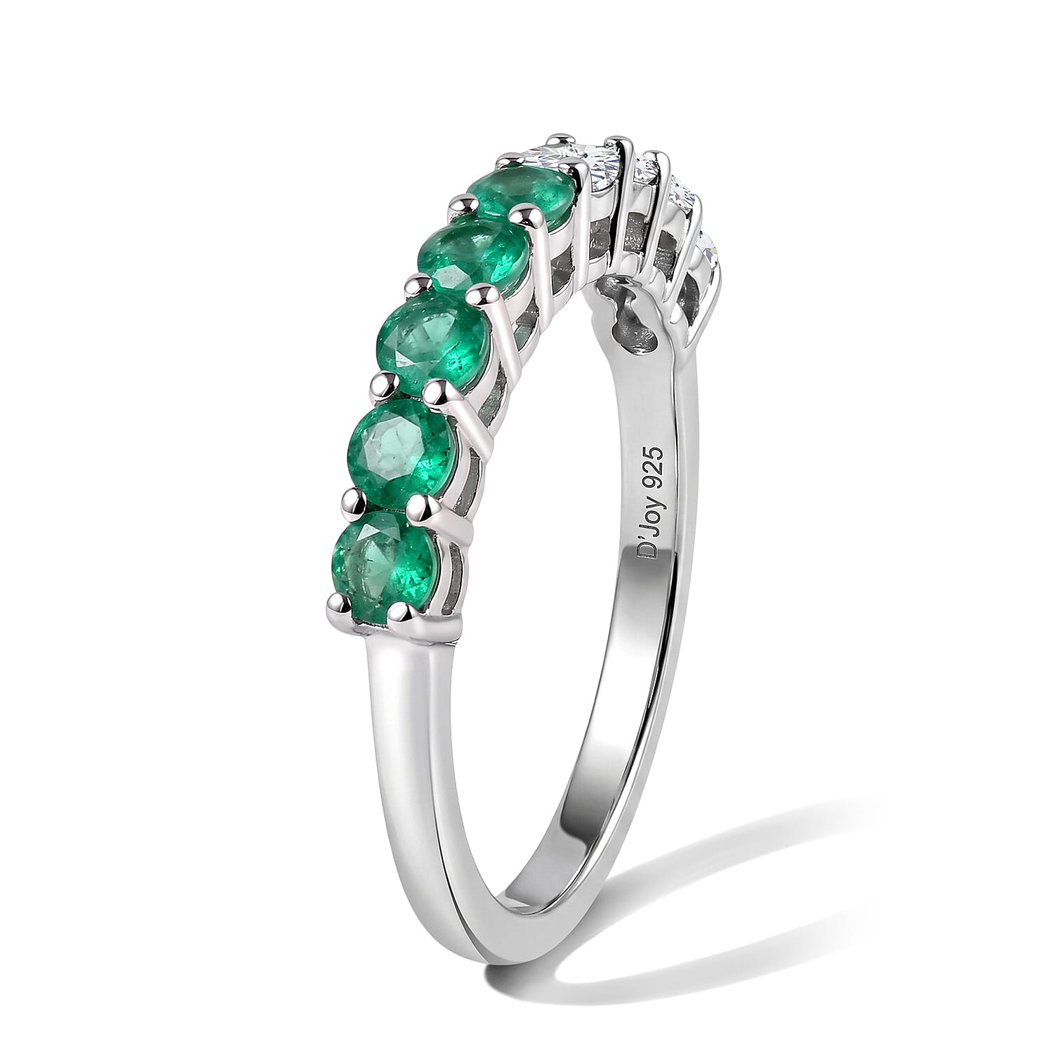 D'Joy Kagem Zambian Emerald and Moissanite 1.00 ctw Half Eternity Band Ring in Rhodium Over Sterling Silver (Size 5.0)