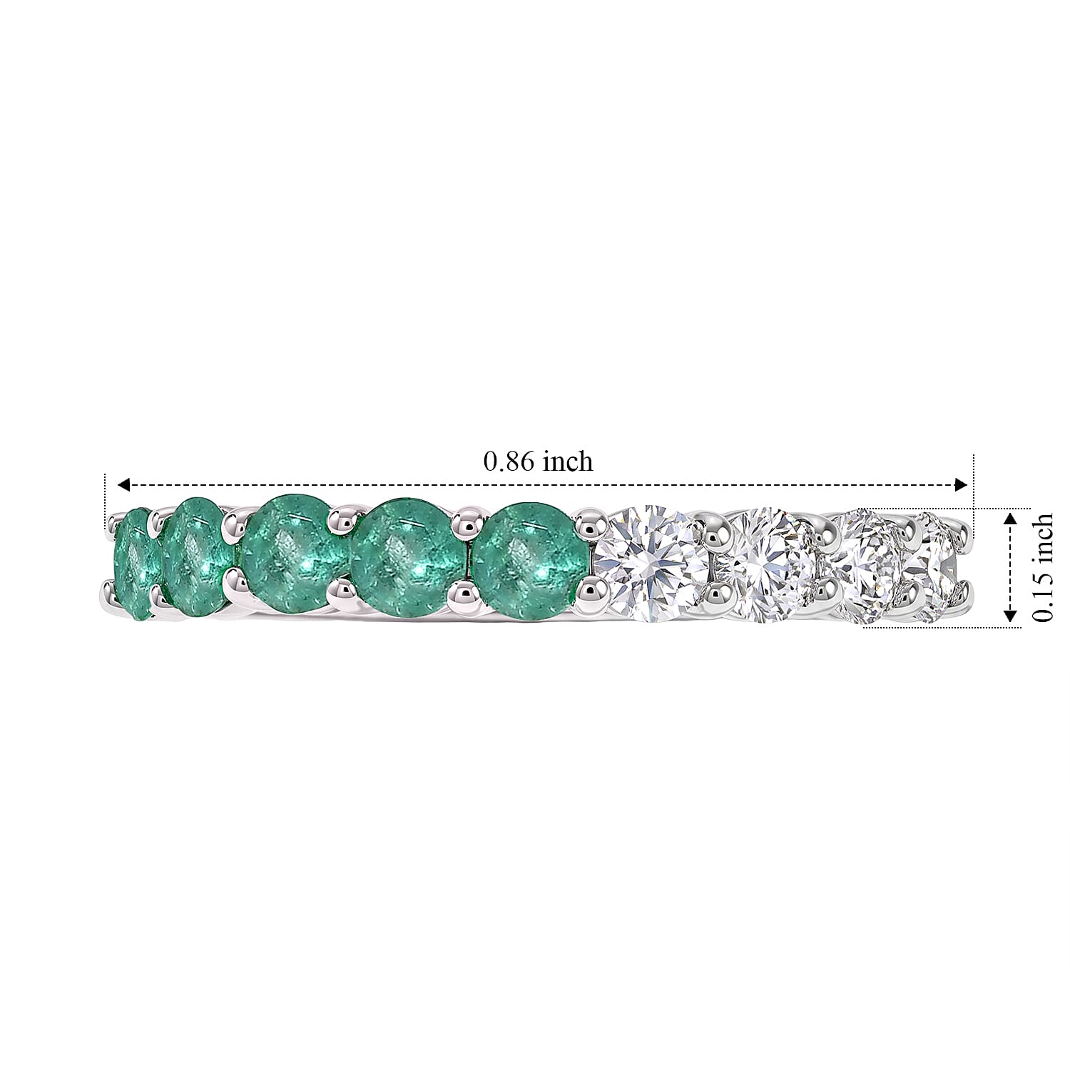 D'Joy Kagem Zambian Emerald and Moissanite 1.00 ctw Half Eternity Band Ring in Rhodium Over Sterling Silver (Size 5.0)