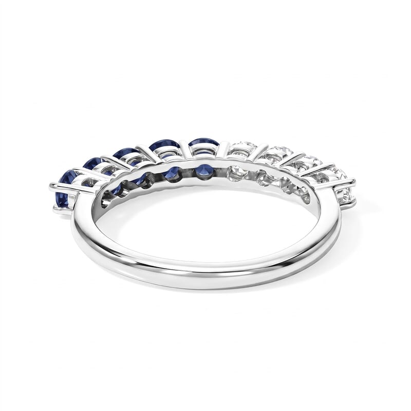D'Joy Blue Sapphire and Moissanite 1.20 ctw Half Eternity Band Ring in Rhodium Over Sterling Silver (Size 5.0)