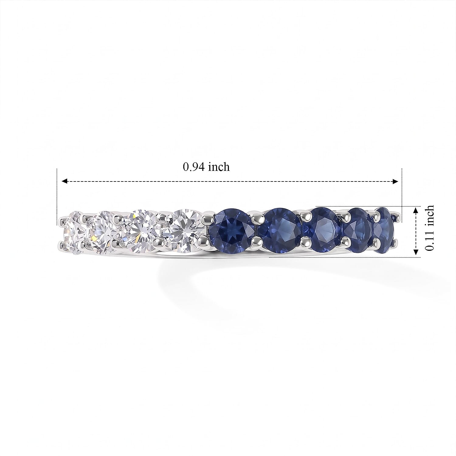 D'Joy Blue Sapphire and Moissanite 1.20 ctw Half Eternity Band Ring in Rhodium Over Sterling Silver (Size 5.0)