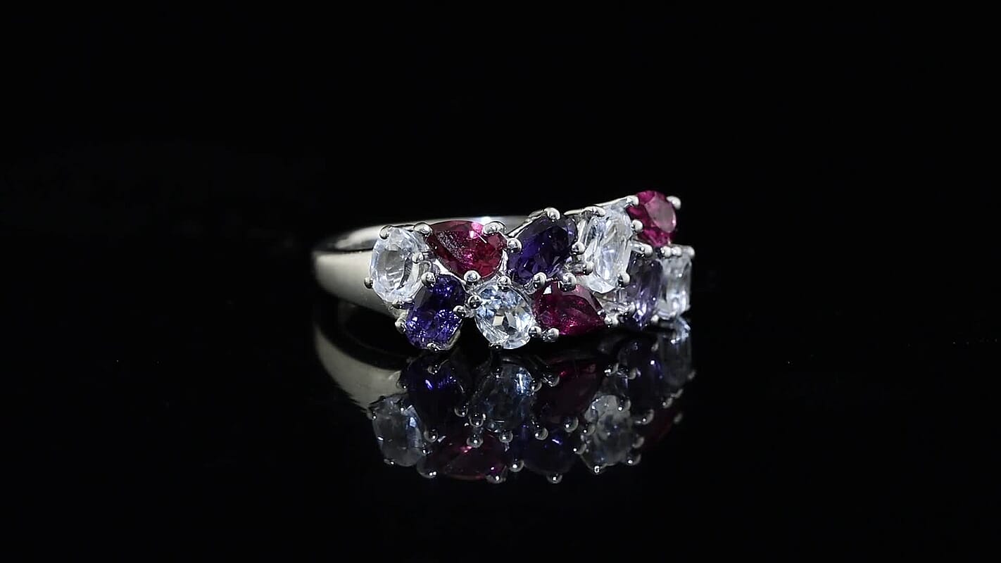 D''Joy Multi Gemstone Fancy Ring in Rhodium Over Sterling Silver (Size 10.0) 2.35 ctw