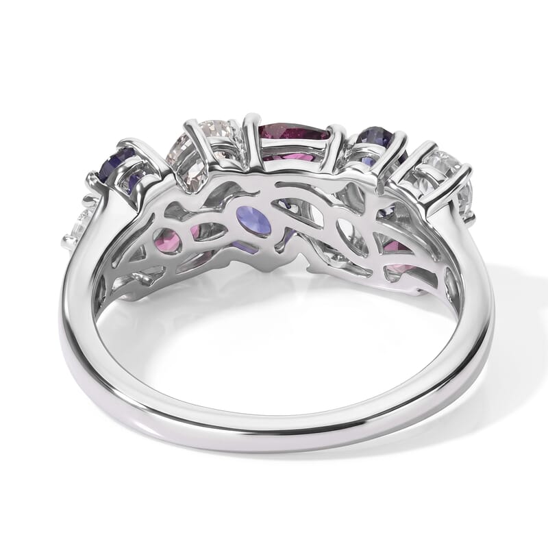 D'Joy Multi Gemstone 2.35 ctw Tricolor Ring in Rhodium Over Sterling Silver (Size 5.0)
