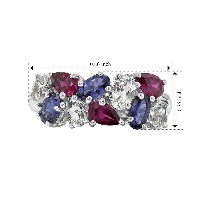 D'Joy Multi Gemstone 2.35 ctw Tricolor Ring in Rhodium Over Sterling Silver (Size 5.0)